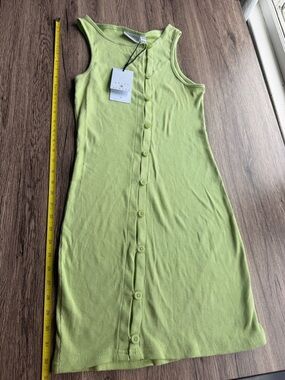 Daisy Street Lime Green Ribbed Button-Front dress